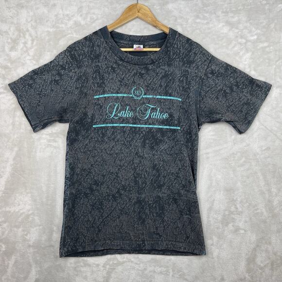 Vtg 90s Lake Tahoe Ski Camo Wash Medium T Shirt Single Stitch Grunge Indiesleaze - Picture 1 of 11